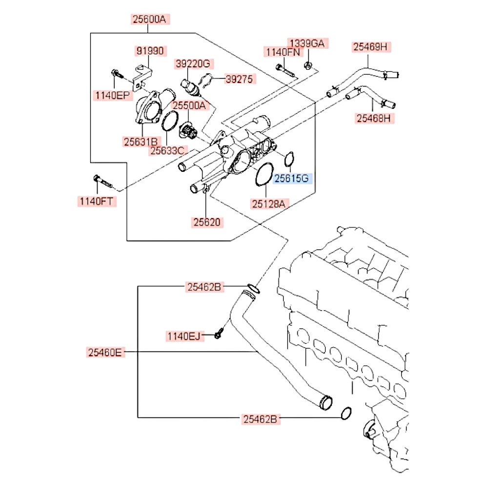 Прокладка корпуса термостата Sonata Tucson Santa Fe Cerato Optima Sorento. Артикул 256422G500. Производитель Оригинал. Изображение №1