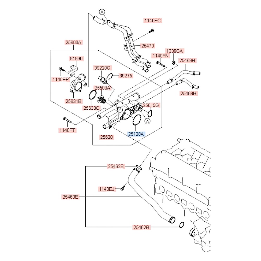 Прокладка корпуса термостата Sonata Tucson Santa Fe Cerato Optima Sorento. Артикул 256412G500. Производитель Оригинал. Изображение №1