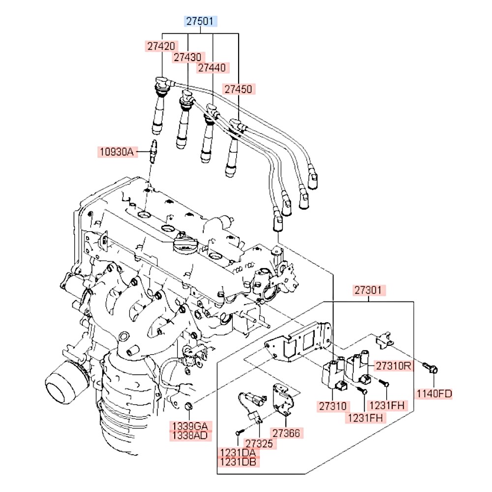 Провода высоковольтные (комплект 4 провода) 1.3/1.5 12V SOHC Accent. Артикул 2750122B10. Производитель Onnuri Корея. Изображение №1