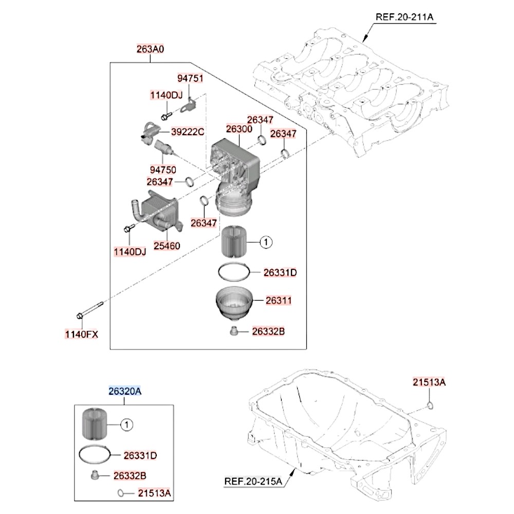 Фильтр масляный 2.0 G4NL Creta/Elantra/Tucson/Sportage/K5 21 Tucson. Артикул 263502J000. Производитель Masuma Япония. Изображение №1