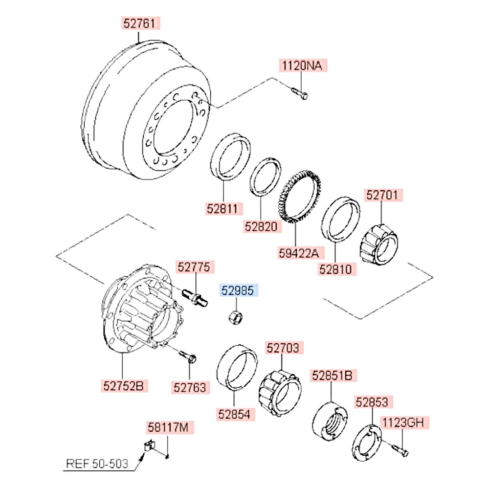 Гайка колеса передняя/задняя левая (2014-) HD120. Артикул 529856A200. Производитель TYB Корея. Фото №1. Купить по выгодной цене с гарантией качества в магазинах ТРИ КОРЕЙЦА Гайка колеса передняя/задняя левая (2014-) HD120. Артикул 529856A200. Производитель TYB Корея. Изображение №1
