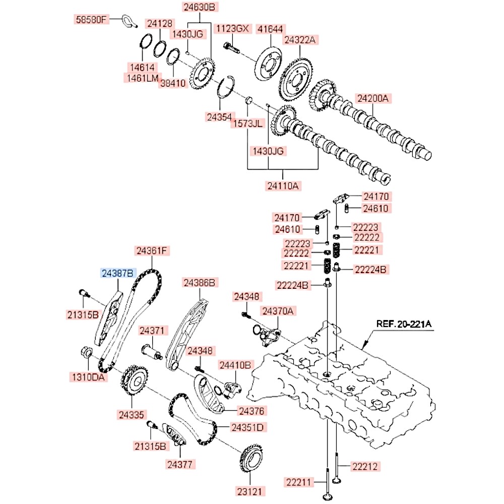 Планка натяжителя цепи ГРМ верхней 2.2 Sorento Santa_Fe. Артикул 243862F000. Производитель Оригинал. Изображение №1